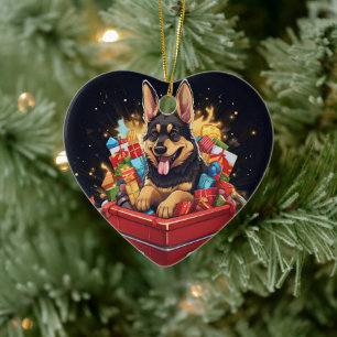 German Shepherd Christmas Pet Ornament, Dog Lover Ceramic Ornament