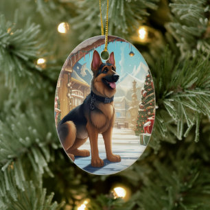 German Shepherd Christmas Pet Ornament, Dog Lover Ceramic Ornament