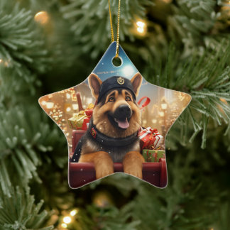 German Shepherd Christmas Pet Ornament, Dog Lover  Ceramic Ornament