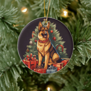 German Shepherd Christmas Pet Ornament, Dog Lover Ceramic Ornament