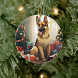 German Shepherd Christmas Pet Ornament, Dog Lover Ceramic Ornament