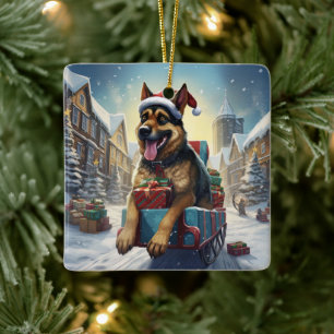 German Shepherd Christmas Pet Ornament, Dog Lover Ceramic Ornament