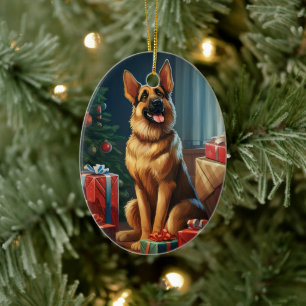 German Shepherd Christmas Pet Ornament, Dog Lover Ceramic Ornament
