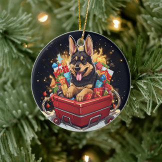 German Shepherd Christmas Pet Ornament, Dog Lover  Ceramic Ornament