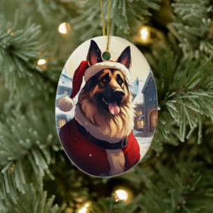 German Shepherd Christmas Pet Ornament, Dog Lover Ceramic Ornament