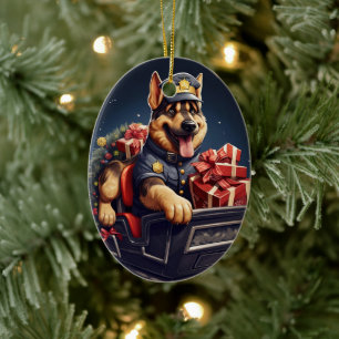 German Shepherd Christmas Pet Ornament, Dog Lover Ceramic Ornament