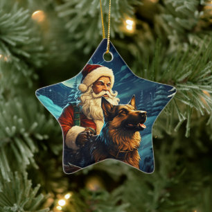 German Shepherd Christmas Pet Ornament, Dog Lover Ceramic Ornament