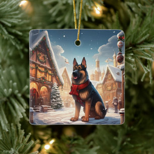 German Shepherd Christmas Pet Ornament, Dog Lover Ceramic Ornament