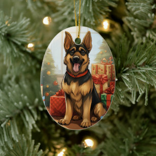 German Shepherd Christmas Pet Ornament, Dog Lover Ceramic Ornament