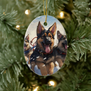 German Shepherd Christmas Pet Ornament, Dog Lover Ceramic Ornament