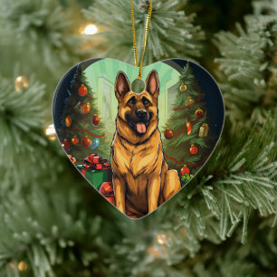 German Shepherd Christmas Pet Ornament, Dog Lover Ceramic Ornament