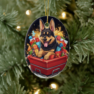 German Shepherd Christmas Pet Ornament, Dog Lover Ceramic Ornament