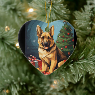 German Shepherd Christmas Pet Ornament, Dog Lover Ceramic Ornament