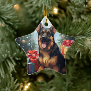 German Shepherd Christmas Pet Ornament, Dog Lover Ceramic Ornament
