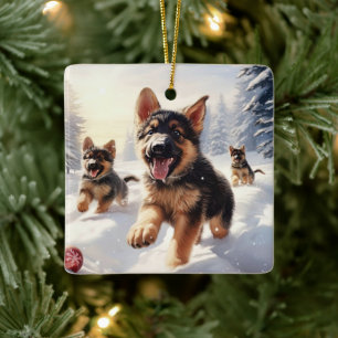 German Shepherd Christmas Pet Ornament, Dog Lover Ceramic Ornament