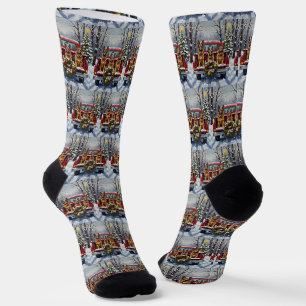 German Shepherd Christmas Red Truck Holiday Socks
