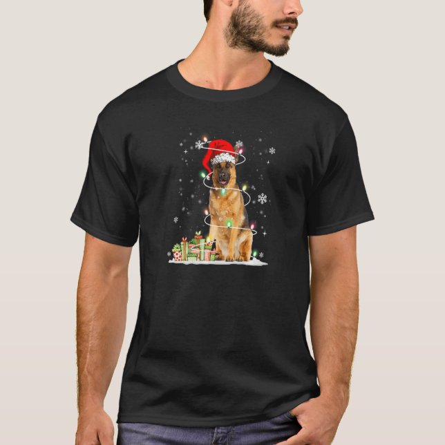 German Shepherd Christmas Santa Hat  Christmas Dog T-Shirt (Front)