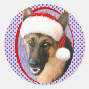 German Shepherd Christmas Santa Hat Classic Round Sticker