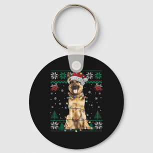 German Shepherd Christmas Santa Ugly Sweater Dog L Keychain