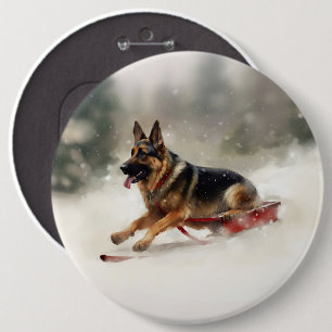 German Shepherd Christmas snow winter 6 Inch Round Button