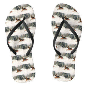 German Shepherd Christmas snow winter  Flip Flops