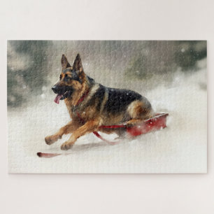 German Shepherd Christmas snow winter  Jigsaw Puzzle