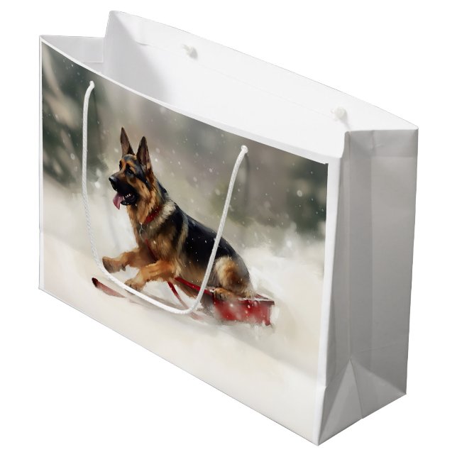 German Shepherd Christmas snow winter  Large Gift Bag (Front Angled)