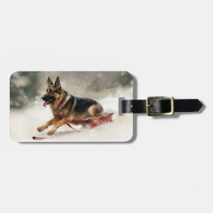 German Shepherd Christmas snow winter  Luggage Tag