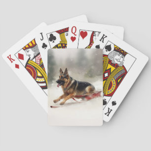 German Shepherd Christmas snow winter  Playing Cards
