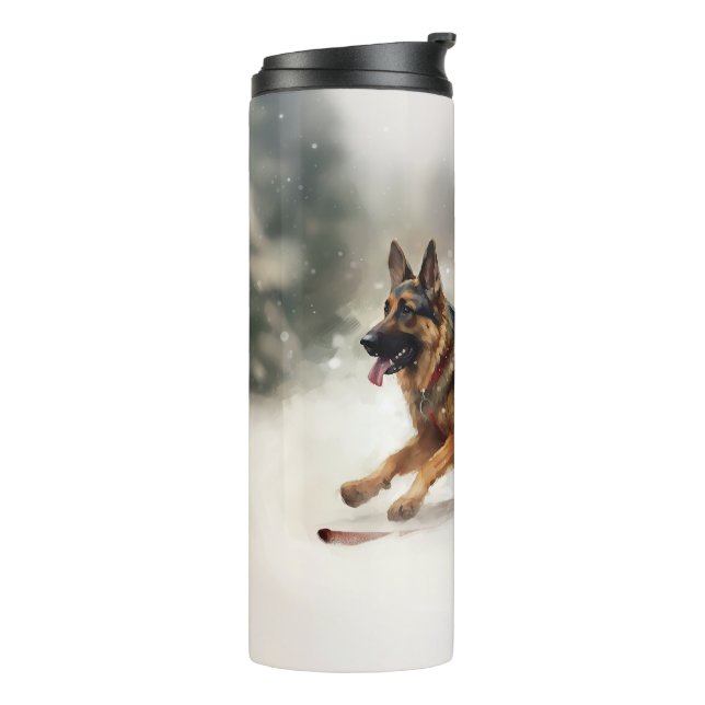 German Shepherd Christmas snow winter  Thermal Tumbler (Rotated Left)