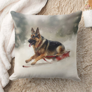 German Shepherd Christmas snow winter  Throw Pillow