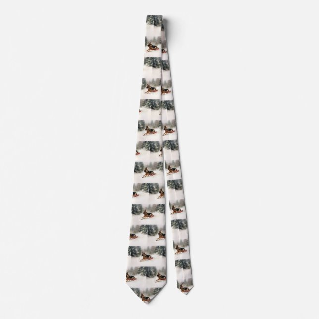 German Shepherd Christmas snow winter  Tie (Front)
