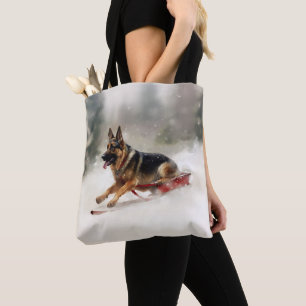 German Shepherd Christmas snow winter  Tote Bag