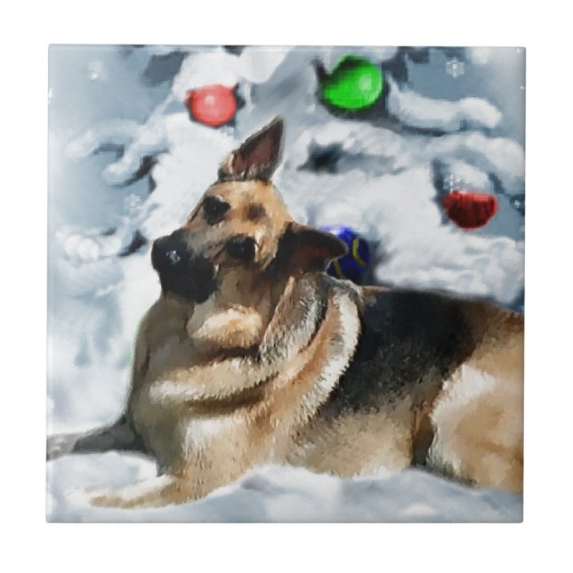 German Shepherd Christmas Tile (Front)