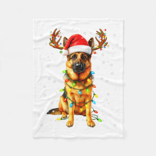German Shepherd Christmas Tree Lights Pajama Dog L Fleece Blanket