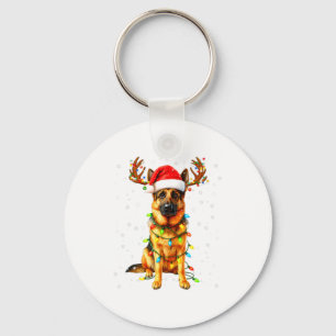 German Shepherd Christmas Tree Lights Pajama Dog L Keychain