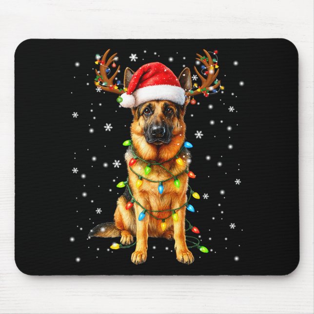 German Shepherd Christmas Tree Lights Pajama Dog L Mouse Pad (Front)
