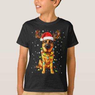 German Shepherd Christmas Tree Lights Pajama Dog L T-Shirt