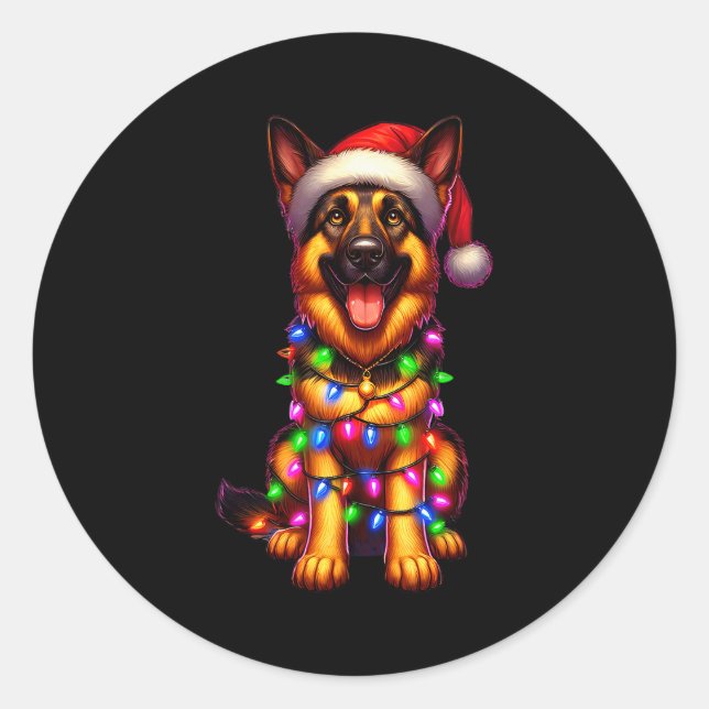 German Shepherd Christmas Tree Lights Xmas Pajama  Classic Round Sticker (Front)