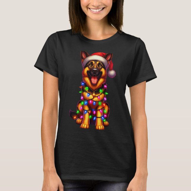German Shepherd Christmas Tree Lights Xmas Pajama  T-Shirt (Front)