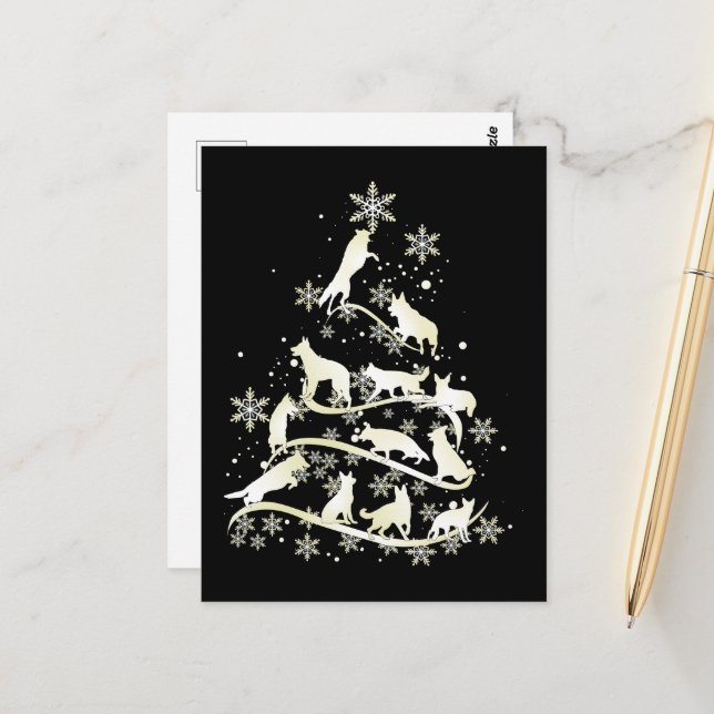 German Shepherd Christmas Tree Snowflakes Dog Love Postcard (Front/Back In Situ)