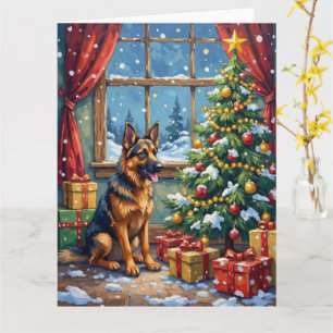 German Shepherd Christmas Under The Tree Card