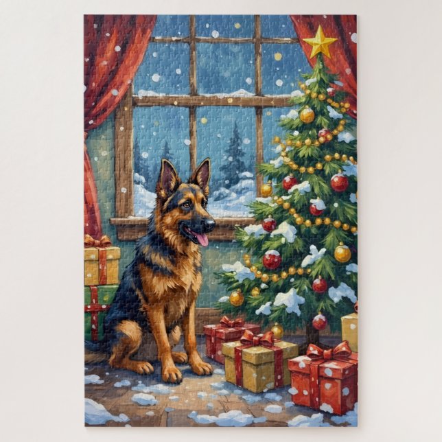 German Shepherd Christmas Under The Tree Jigsaw Puzzle (Vertical)