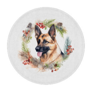 German Shepherd Christmas Wreath Festive Pup  Cutting Board