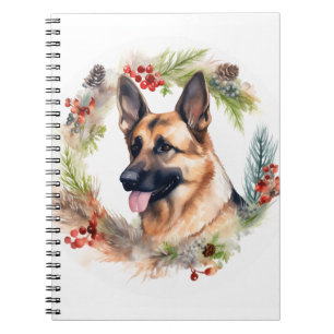 German Shepherd Christmas Wreath Festive Pup  Notebook