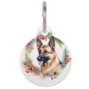 German Shepherd Christmas Wreath Festive Pup  Pet Tag