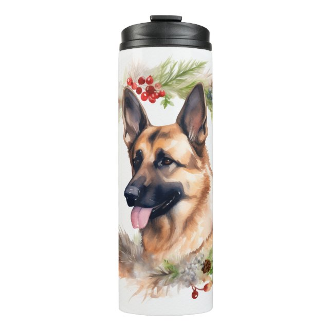 German Shepherd Christmas Wreath Festive Pup  Thermal Tumbler (Front)
