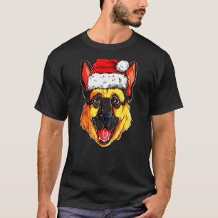 German Shepherd Claus Hat Christmas Boys Kids Xmas T-Shirt