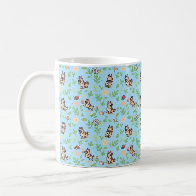 German Shepherd Coffee Mug Spring Floral Dog Lover (Left)