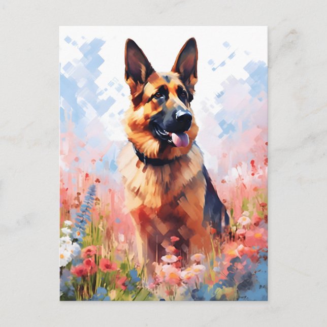 German Shepherd colourful watercolor artwork Postcard (Front)